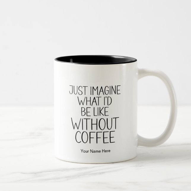 Just Imagine Without Coffee Funny Quote Modern Two-Tone Coffee Mug (Right)