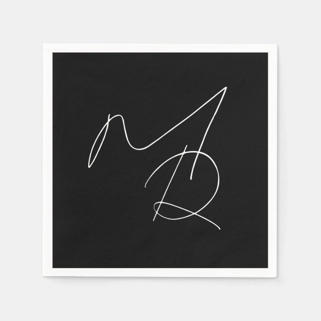 Just Initials... Simple Thin Monogram B&W Napkin (Front)