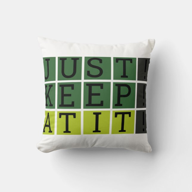 Just Keep At It Wordle Style Motivational Cushion (Front)
