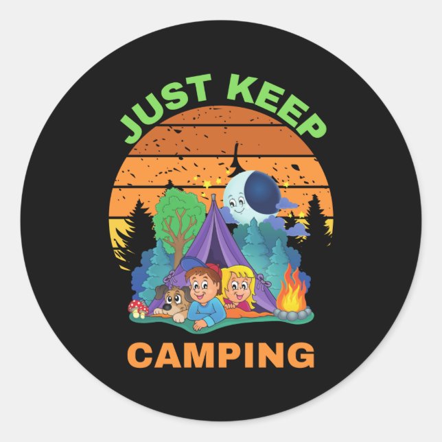 JUST KEEP CAMPING CLASSIC ROUND STICKER (Front)