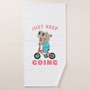 Just Keep Going Cute Hippo Riding Bicycle Bath Towel