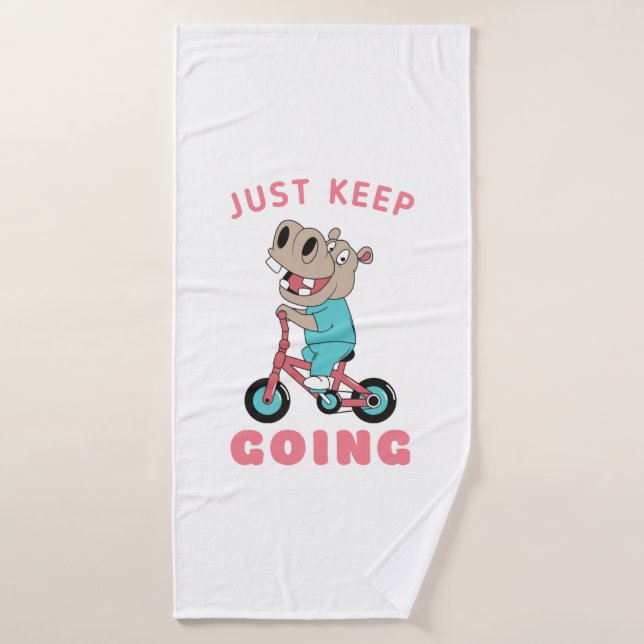Just Keep Going Cute Hippo Riding Bicycle Bath Towel (Bath Towel)