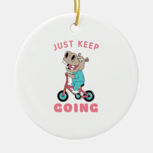 Just Keep Going Cute Hippo Riding Bicycle Ceramic Ornament