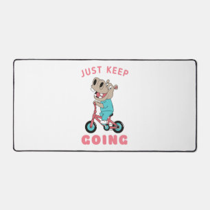 Just Keep Going Cute Hippo Riding Bicycle Desk Mat