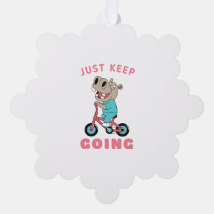 Just Keep Going Cute Hippo Riding Bicycle Tree Decoration Card
