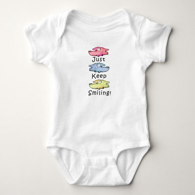 Just Keep Smiling! Colourful toothy fish Baby Bodysuit (Front)