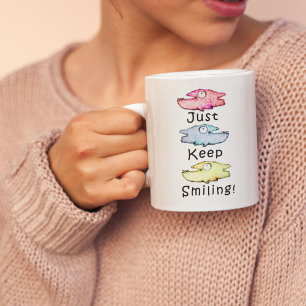Just Keep Smiling Colourful Whimsical Fish Large Coffee Mug