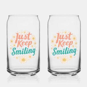 "Just Keep Smiling" with Cheerful Daisies Can Glass