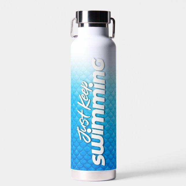 "Just Keep Swimming" Blue scales Swim Life Water Bottle (Front)