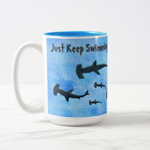 "Just Keep Swimming Sharks" Two-Tone Coffee Mug