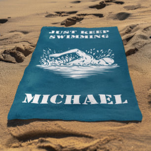 Just Keep Swimming Swimmer Monogram Beach Towel