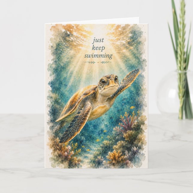 Just Keep Swimming Turtle Encouragement Card (Front)