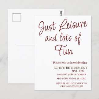 Just Leisure and lots of fun Funny Retirement  Postcard
