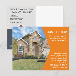 JUST LISTED Orange Photo Real Estate Marketing Invitation