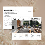 Just Listed Property Modern Real Estate Marketing Postcard<br><div class="desc">Modern Just Listed Real Estate marketing postcard with space for your logo, property photo and property details with icons. This fully customisable black and white Property For Sale promotional postcard features a professional design with space for your custom text and property details. An easy way to advertise your house or...</div>