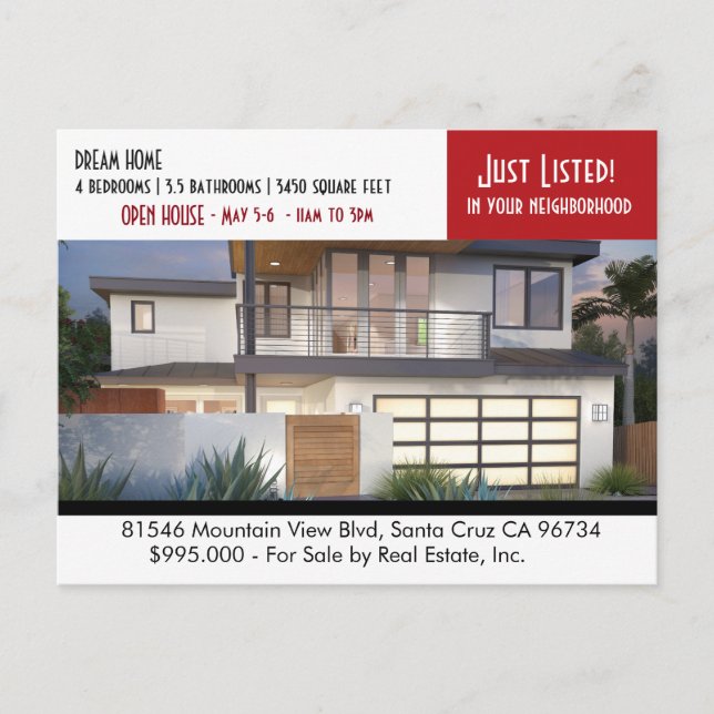 JUST LISTED  Real Estate postcard (Front)