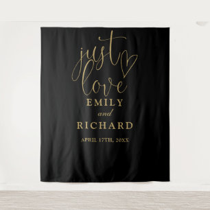 Just Love Black And Gold Wedding Photo Backdrop Tapestry