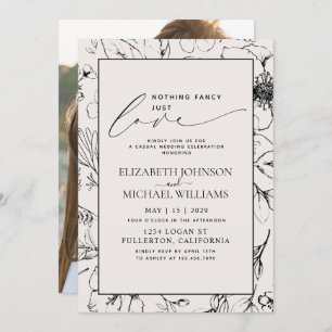 Just Love Blush Black Botanical Photo Wedding Invitation