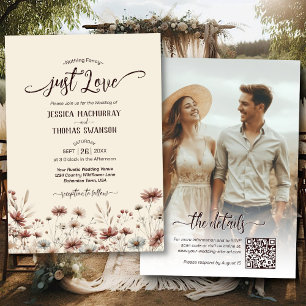 Just Love! Boho Wildflowers Photo QR Code Wedding Invitation