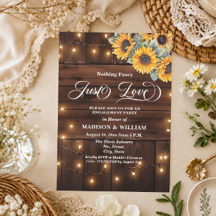 Just Love Brown Wood String Light Engagement Party Invitation
