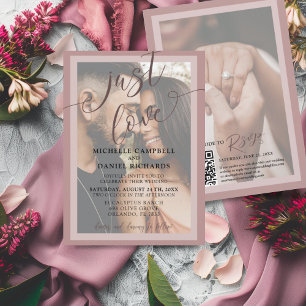 Just love Calligraphy Rose Gold & Photo Wedding Invitation