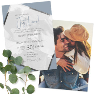 Just Love Casual Dusty Blue Wedding Invitation