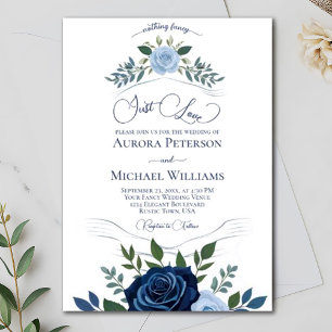 Just Love Elegant Blue Roses Love Fancy Wedding Invitation