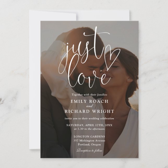 Just Love Elegant Script Photo All In One Wedding Invitation (Front)