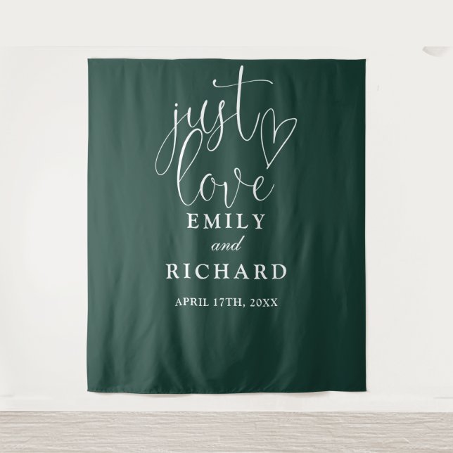 Just Love Emerald Green Wedding Photo Backdrop Tapestry (Front)