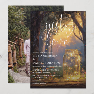 Just Love Enchanted Forest Mason Jar Photo Wedding Invitation