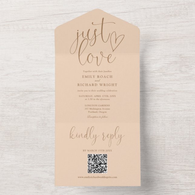 Just Love Modern QR Code Soft Peach Wedding All In One Invitation (Inside)
