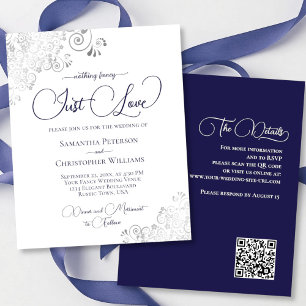 Just Love Navy Blue QR Code BUDGET Wedding Invite