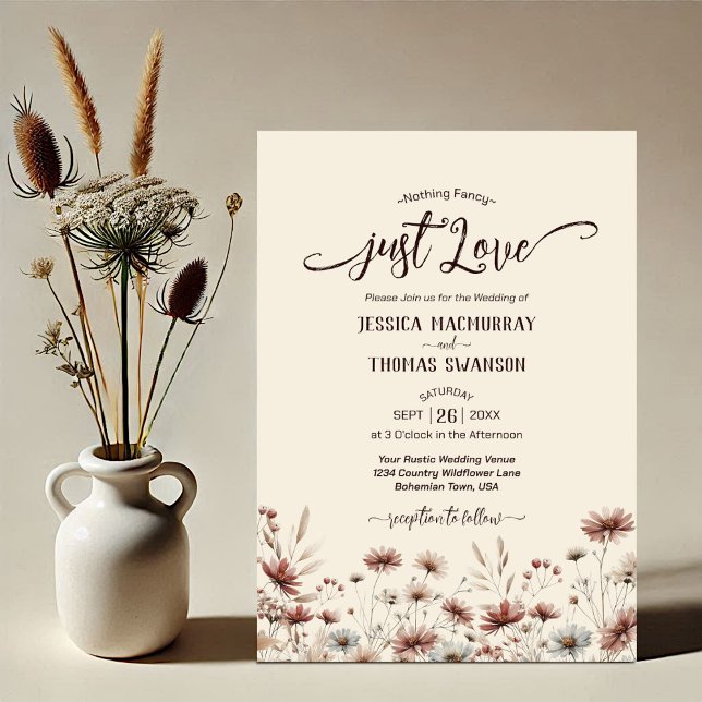 Just Love! Rustic Boho Chic Wildflowers Wedding Invitation (Creator Uploaded)