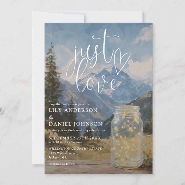 Just Love Rustic Boho Mountain Mason Jar Wedding Invitation (Front)