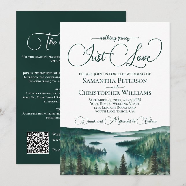 Just Love Rustic Lake Tahoe QR Code Wedding  Invitation (Front/Back)