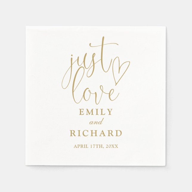 Just Love Script Elegant Chic Gold Wedding Napkin (Front)
