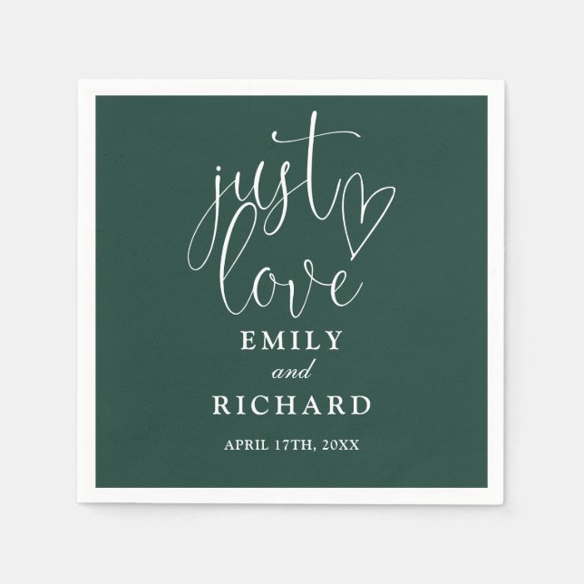 Just Love Script Elegant Emerald Green Wedding Napkin (Front)