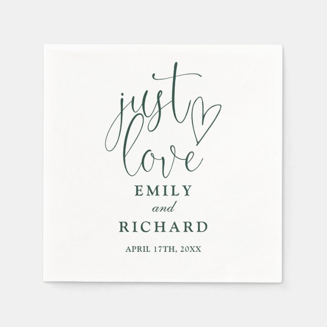 Just Love Script Elegant Emerald Green Wedding Napkin (Front)