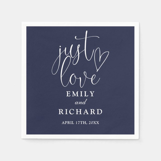 Just Love Script Elegant Navy Blue Wedding Napkin (Front)