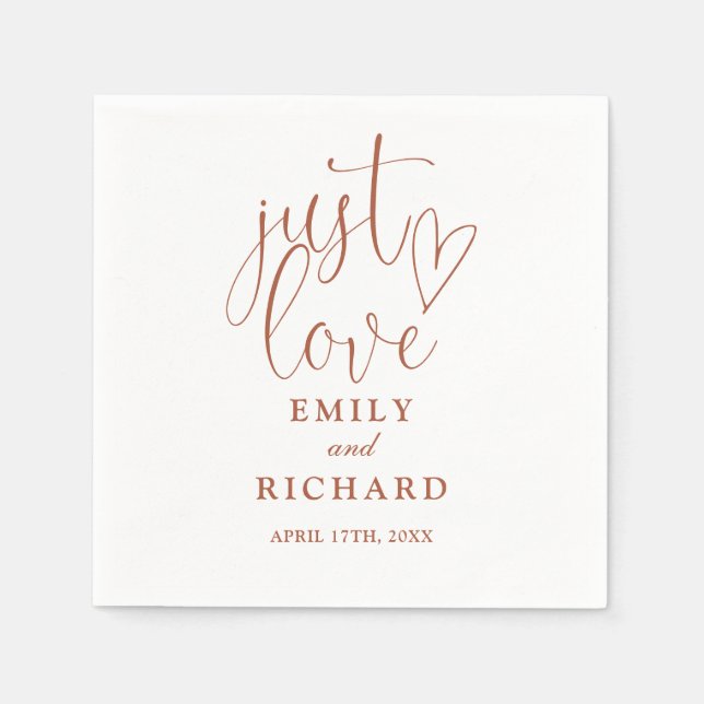 Just Love Script Elegant Terracotta Wedding Napkin (Front)