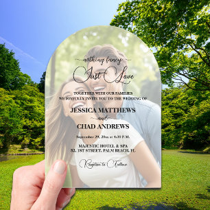 Just Love Text Overlay Photo Wedding Acrylic Invitations