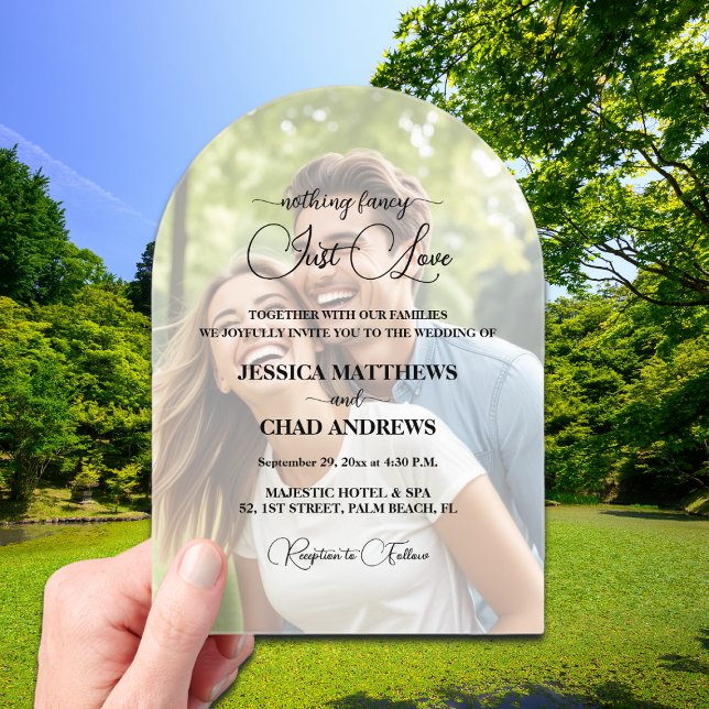 Just Love Text Overlay Photo Wedding  Acrylic Invitations (Creator Uploaded)