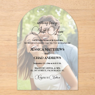 Just Love Text Overlay Photo Wedding Acrylic Invitations