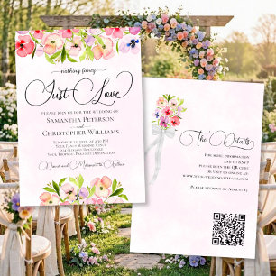 Just Love Watercolor Wildflowers QR Code Wedding Invitation
