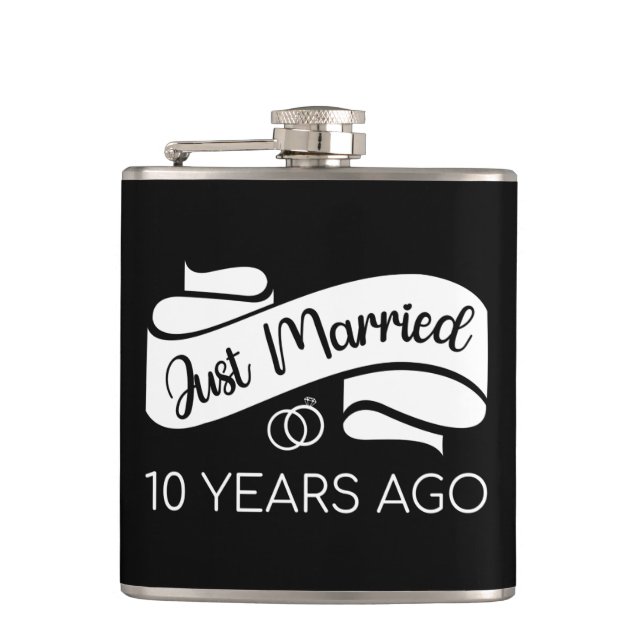 Just Married 10 Years Ago V Hip Flask (Front)