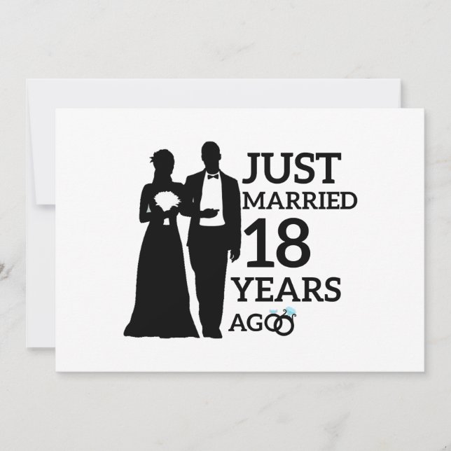 Just Married 18 Years Ago, 18th Anniversary Couple Invitation (Front)