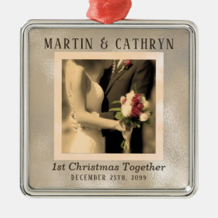 Just Married 1st Christmas Custom Year Metal Tree Decoration
