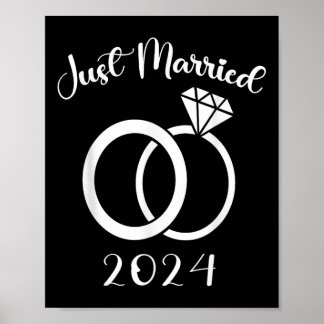 Just Married 2024 Wedding Rings Matching Couple Ne Poster