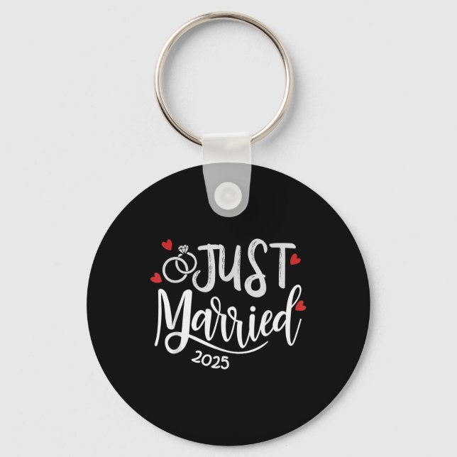 Just Married 2025 - Bride &amp; Groom Wedding Ring Key Ring (Front)
