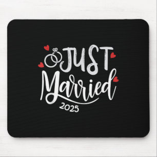 Just Married 2025 - Bride &amp; Groom Wedding Ring Mouse Pad